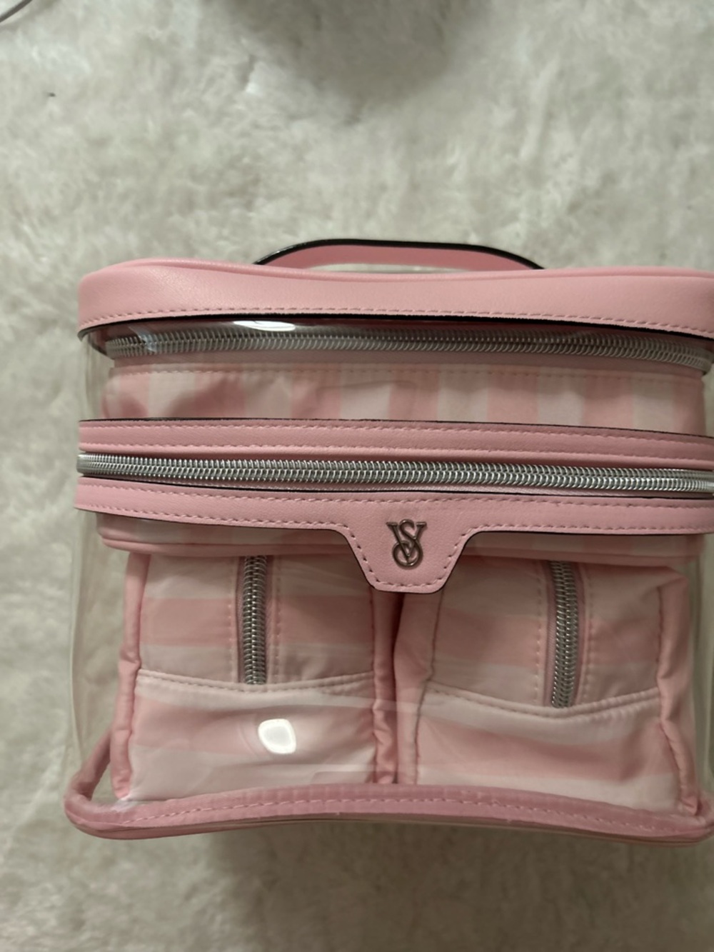 Victoria's Secret Pink Clear Cosmetic Train Case with Dual Pouches